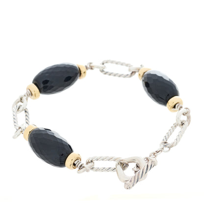 David Yurman Sterling Silver 18K Yellow Gold Black Onyx Figaro Bracelet 2 of 3