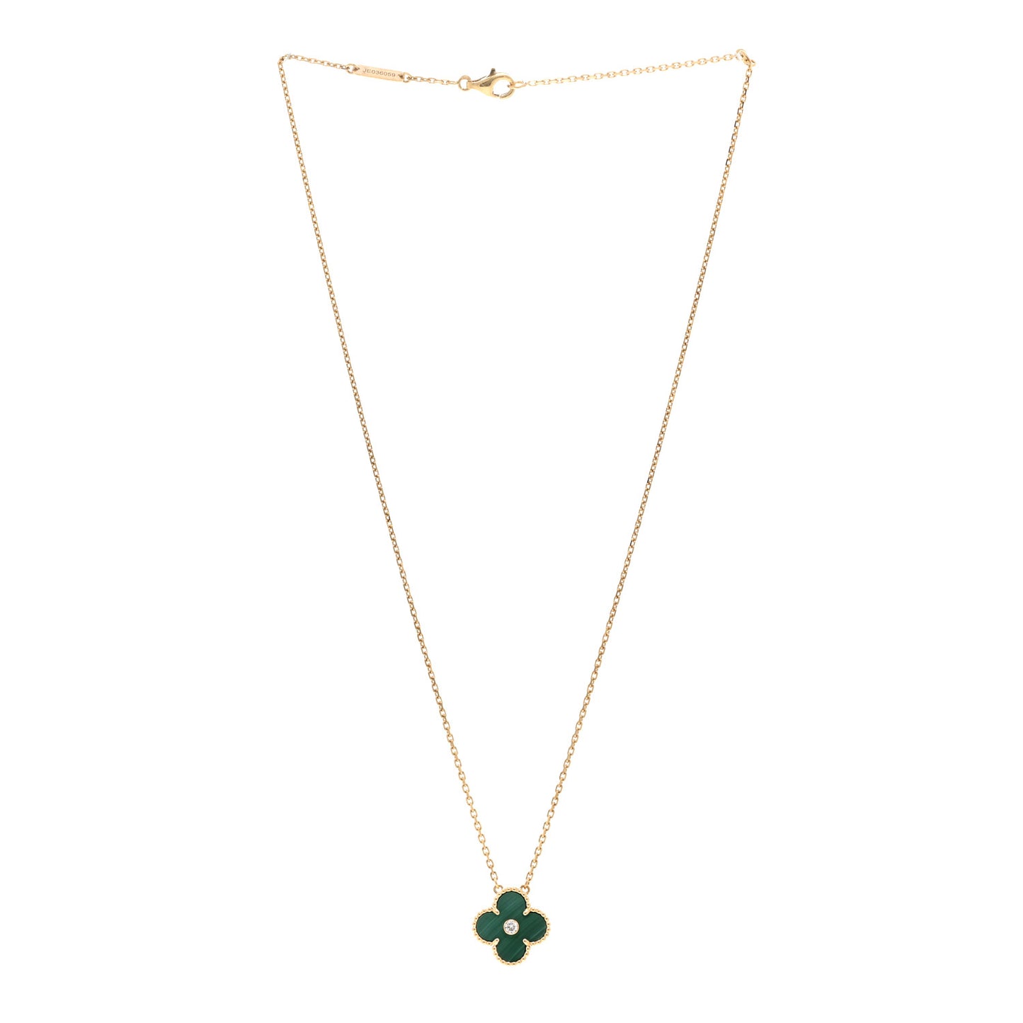 18K Yellow Gold Diamond Malachite Vintage Alhambra Pendant Necklace