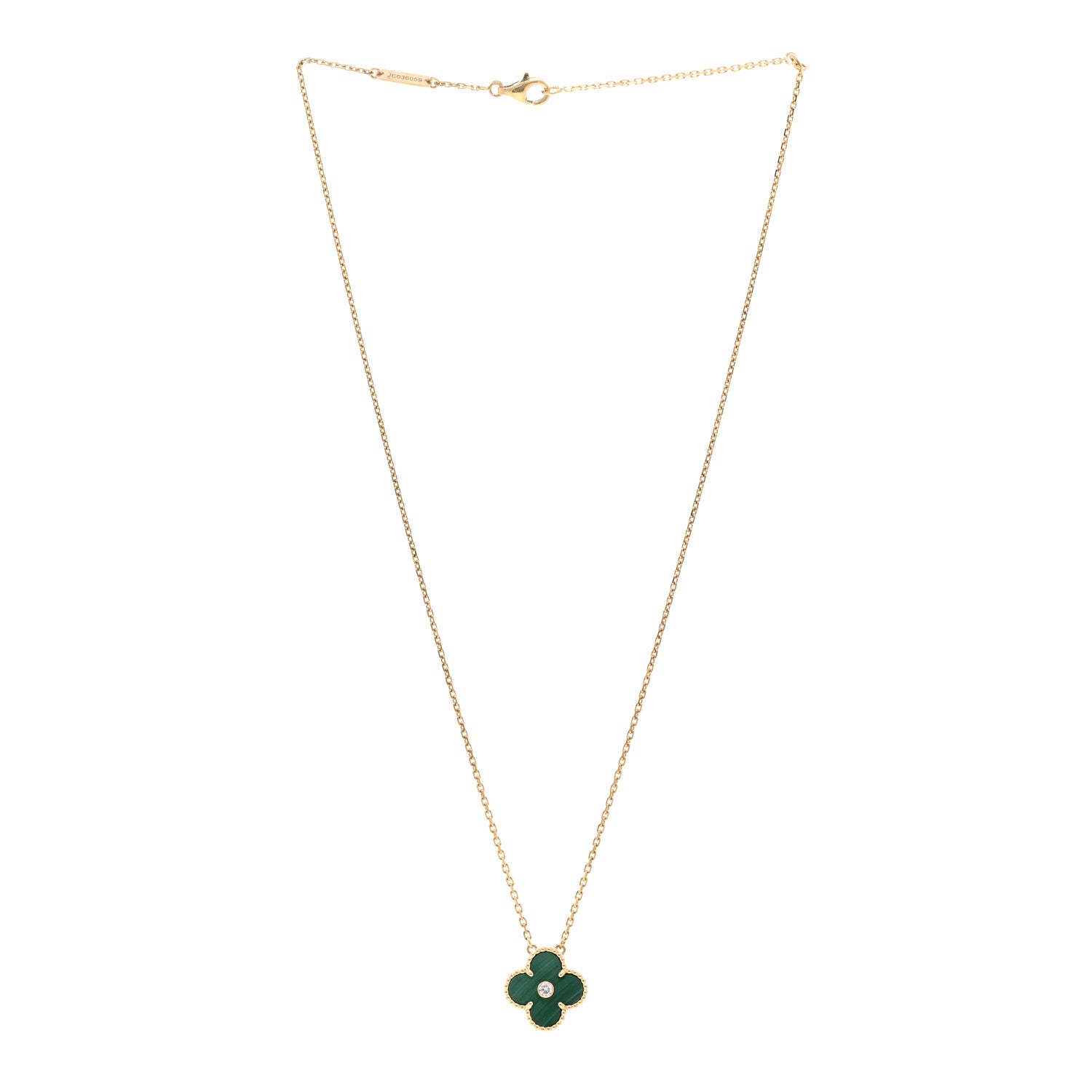 Van Cleef & Arpels 18K Yellow Gold Diamond Malachite Vintage Alhambra Pendant Necklace 3 of 6