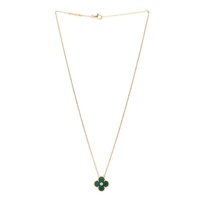 Van Cleef & Arpels 18K Yellow Gold Diamond Malachite Vintage Alhambra Pendant Necklace 3 of 6