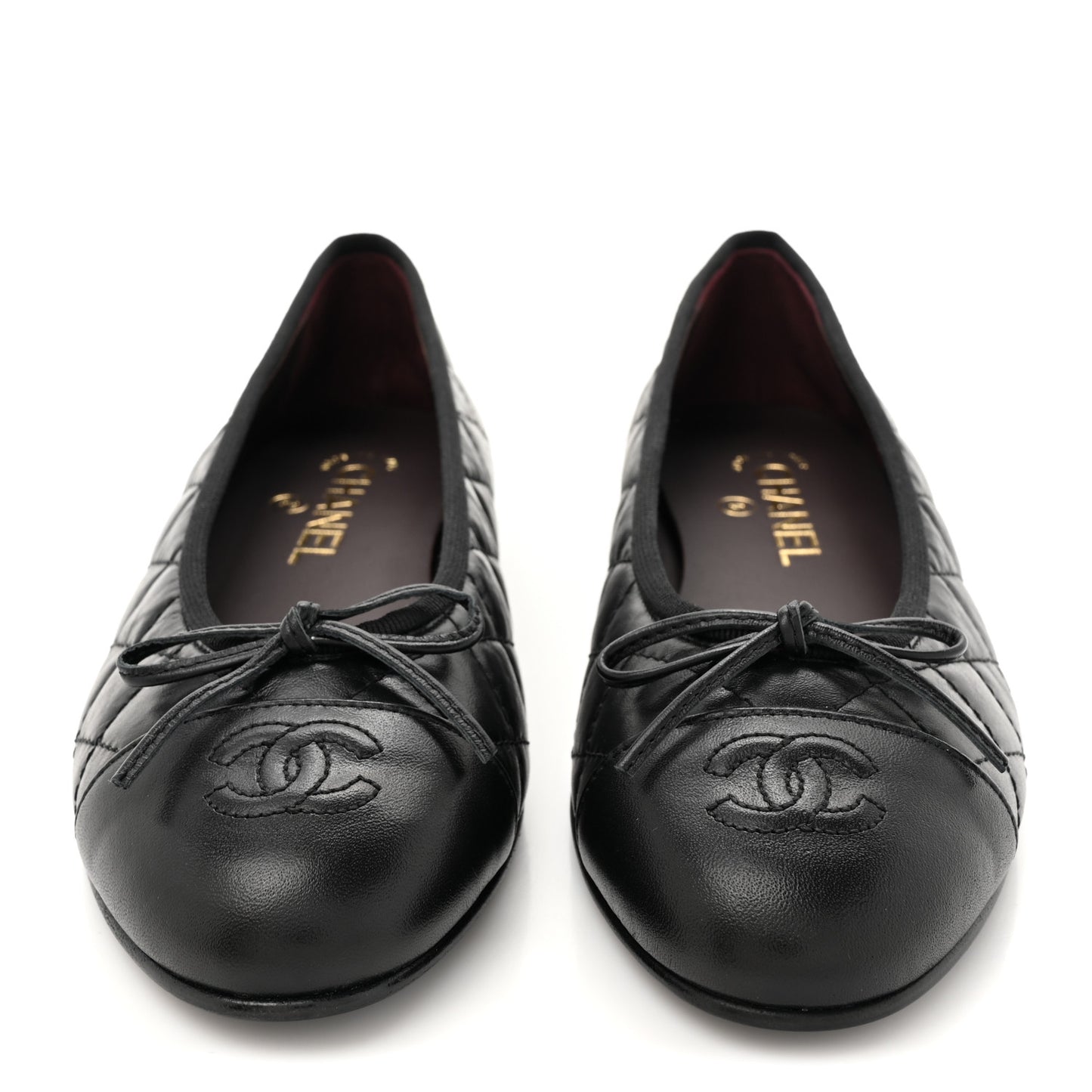 Aged Calfskin Quilted CC Cap Toe Ballerina Flats 38.5 Black