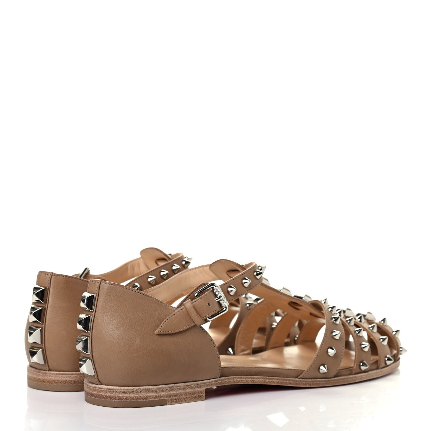 Christian Louboutin Calfskin Loubiclou Studded Cage Flat Sandals 39 Beige 3 of 4
