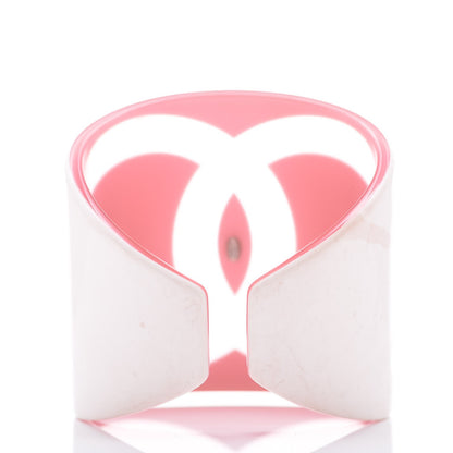 Chanel Resin CC Wide Cuff White Pink 4 of 8