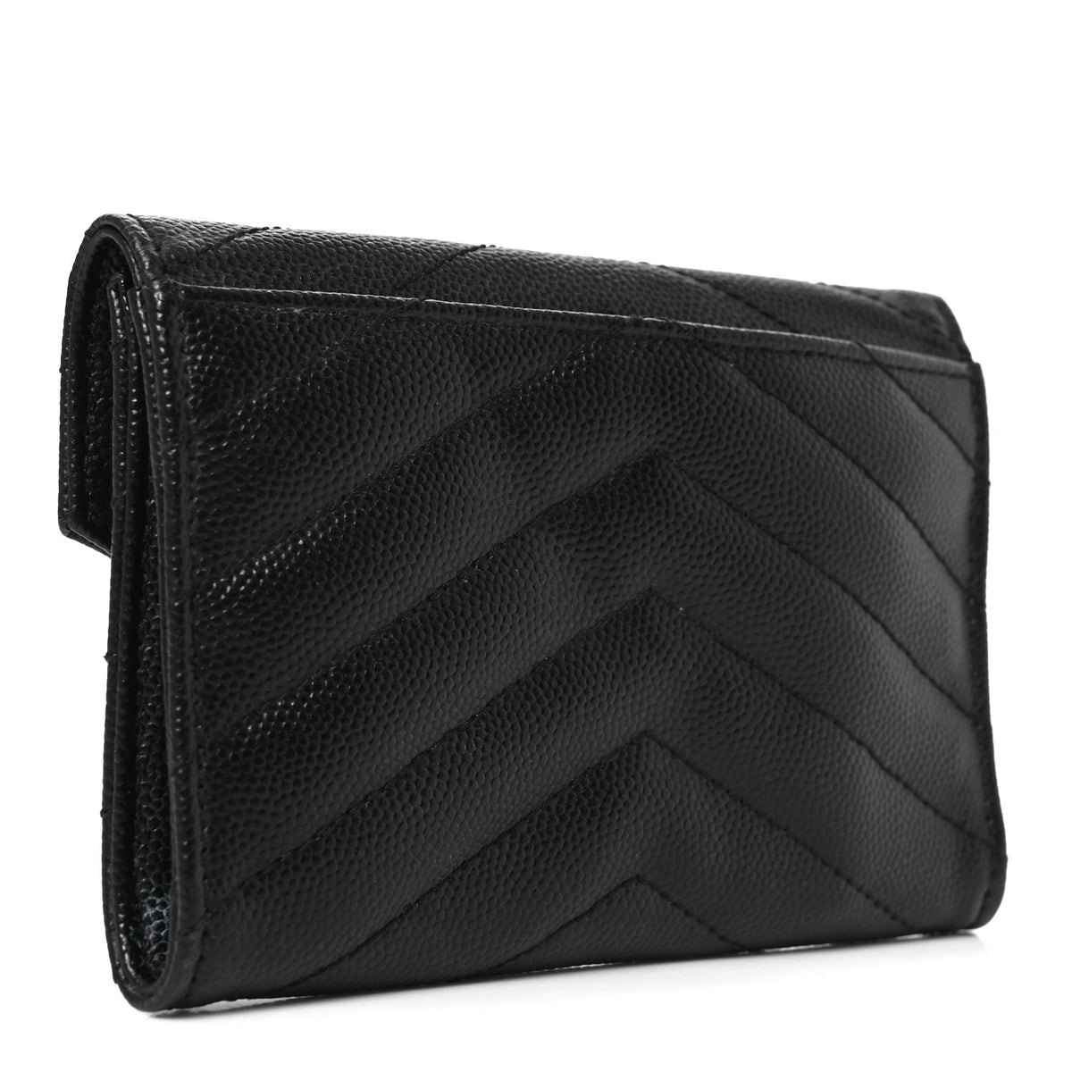 Saint Laurent Grain De Poudre Matelasse Chevron Small Monochrome Monogram Envelope Wallet Black 3 of 6