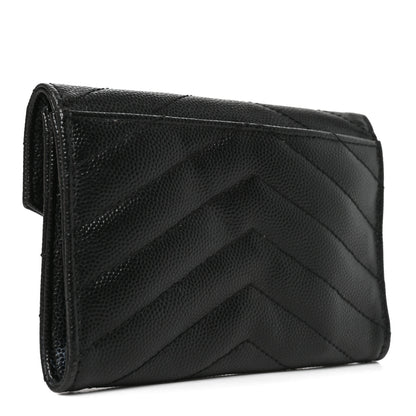 Saint Laurent Grain De Poudre Matelasse Chevron Small Monochrome Monogram Envelope Wallet Black 3 of 6