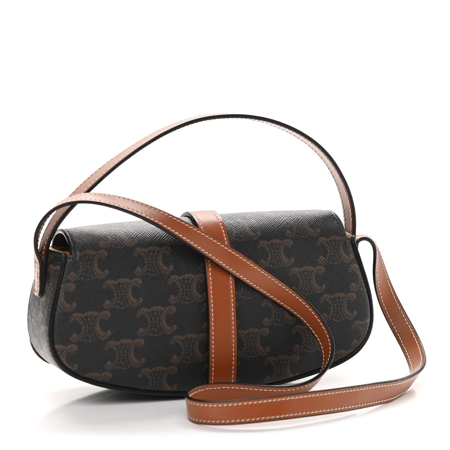 Celine Triomphe Canvas Calfskin Tabou Clutch on Strap Tan 2 of 11
