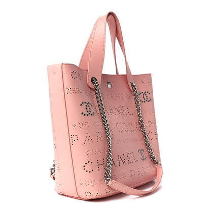 Chanel Calfskin Tweed Small Logo Eyelets Shopping Tote Pink 4 of 13
