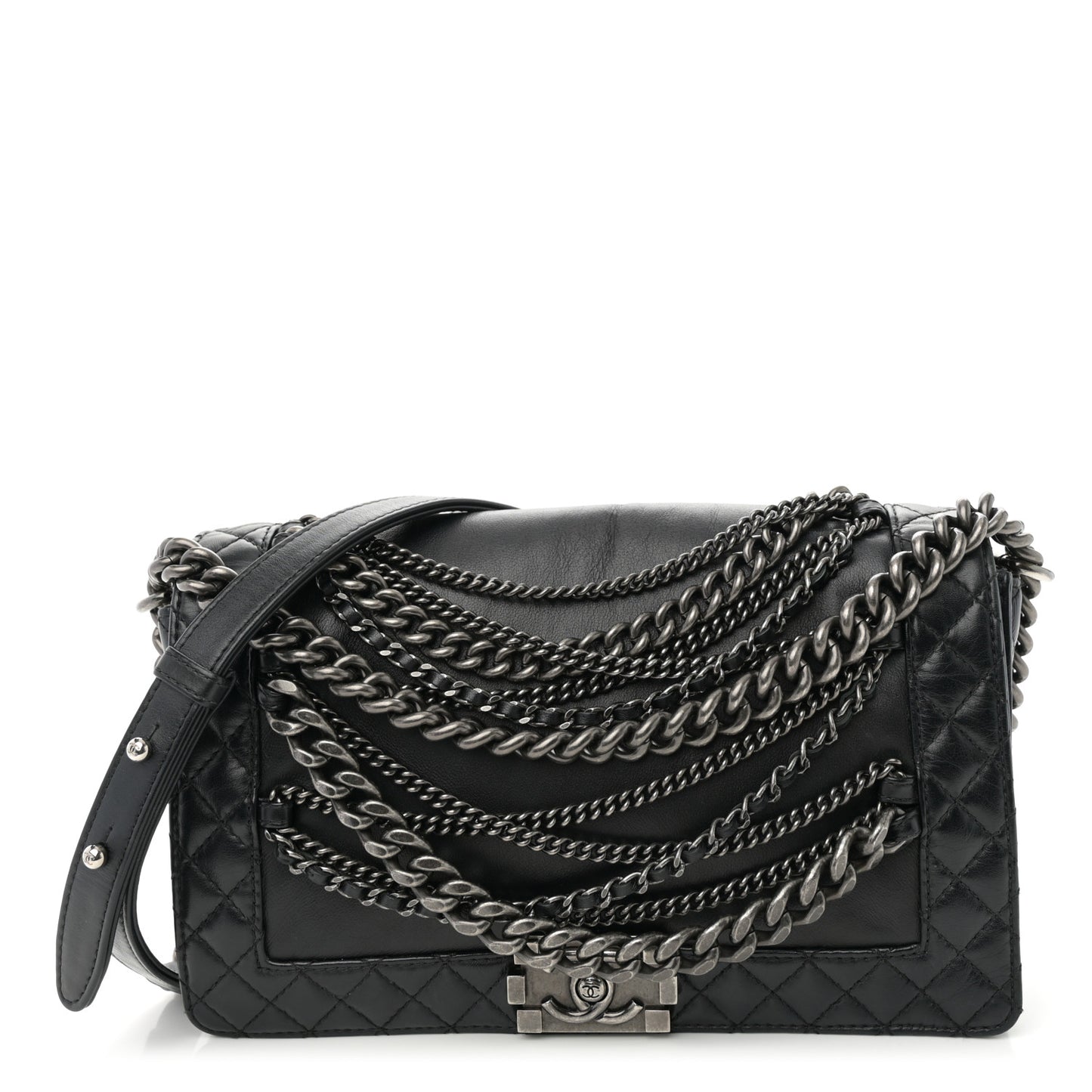 Calfskin Enchained New Medium Boy Flap Black