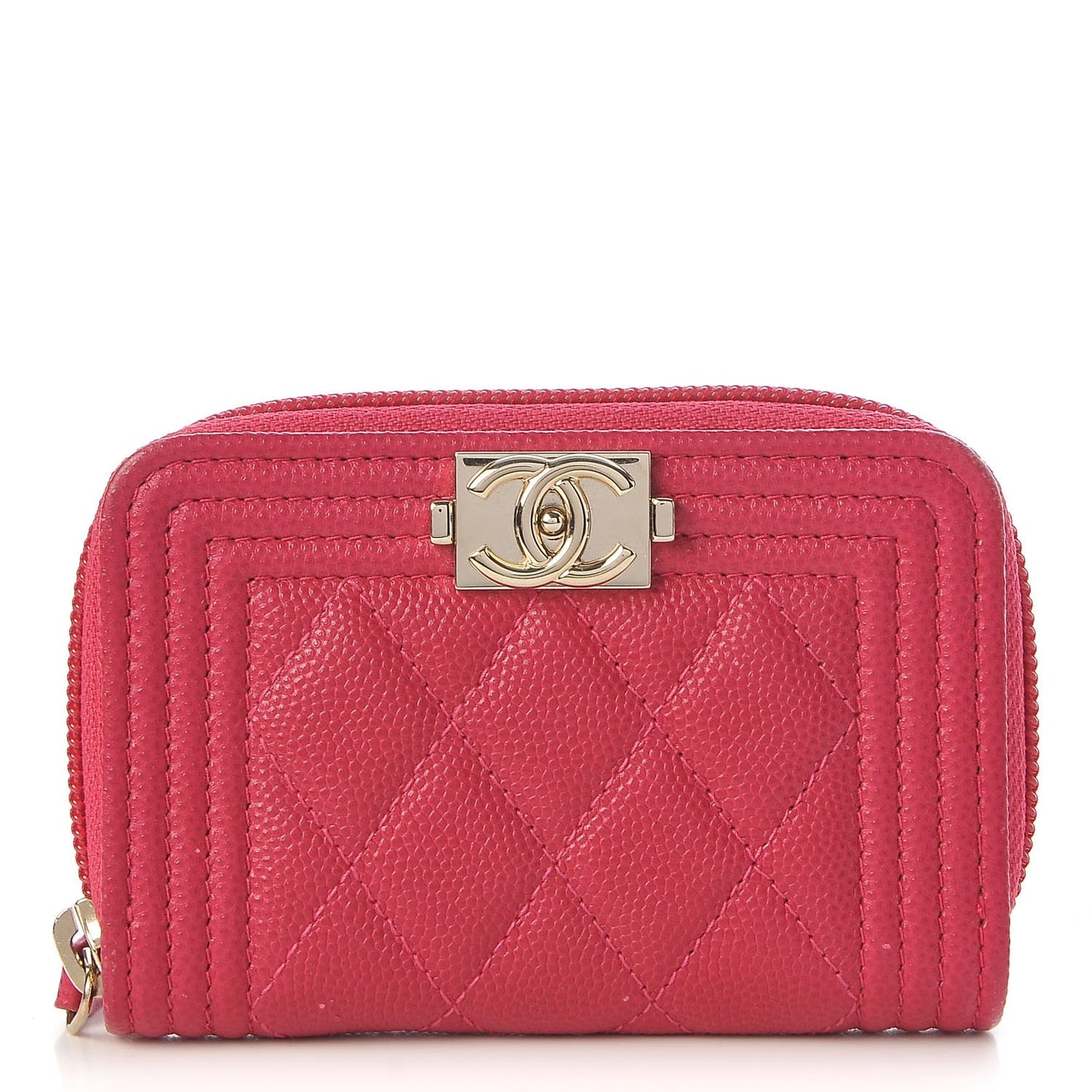 Caviar Quilted Boy Zip Around Coin Purse Wallet Fuchsia