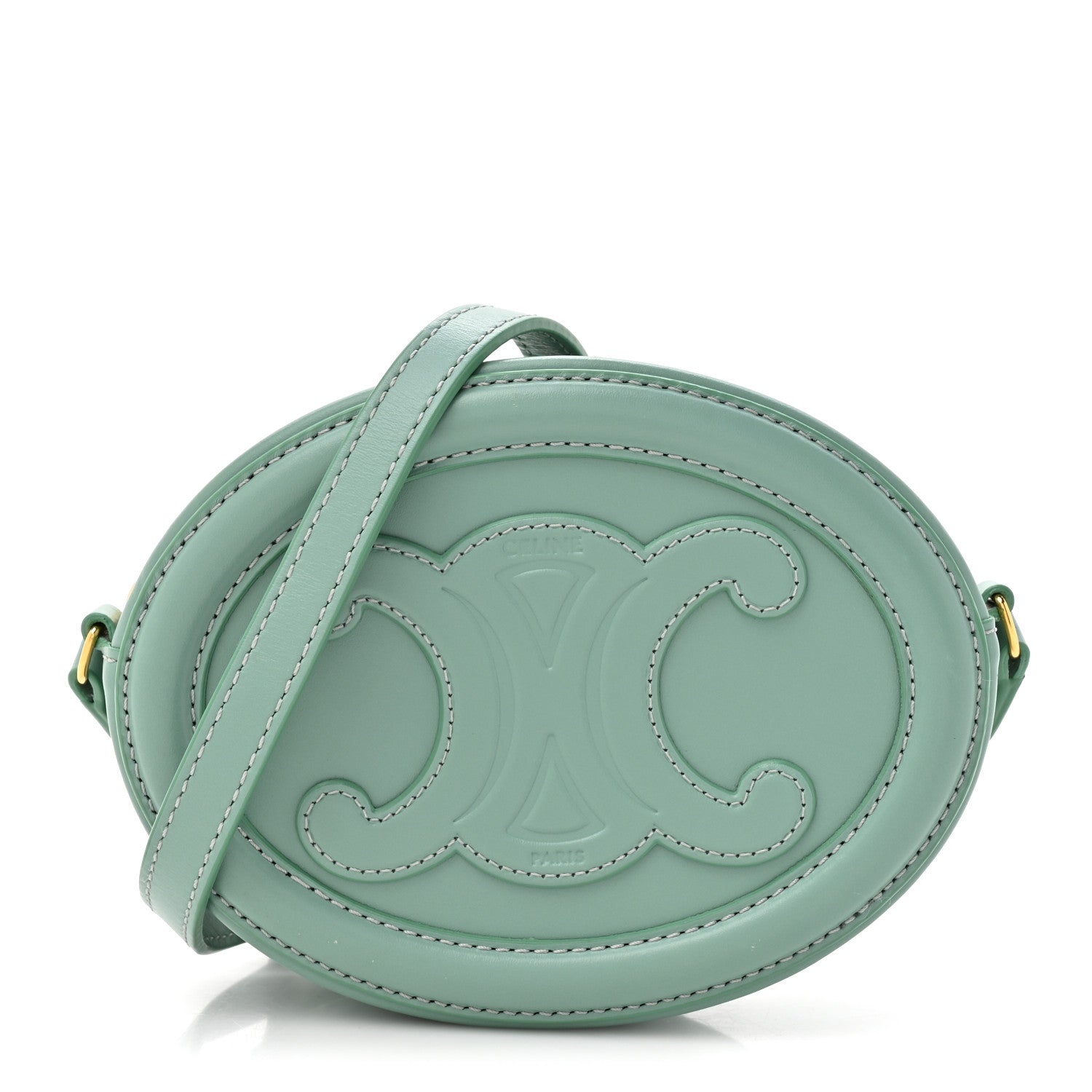 Celine Smooth Calfskin Cuir Small Triomphe Oval Crossbody Purse Ice Mint 1 of 9