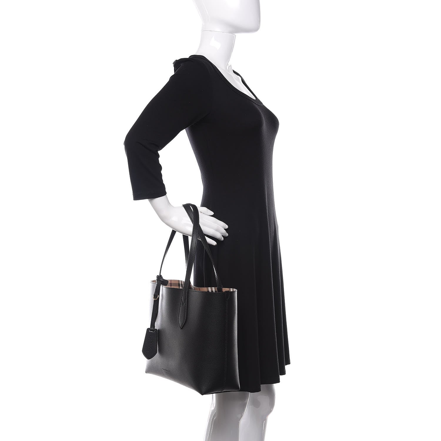 Burberry Grainy Calfskin Haymarket Check Medium Reversible Tote Black 2 of 15
