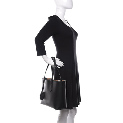 Burberry Grainy Calfskin Haymarket Check Medium Reversible Tote Black 2 of 15