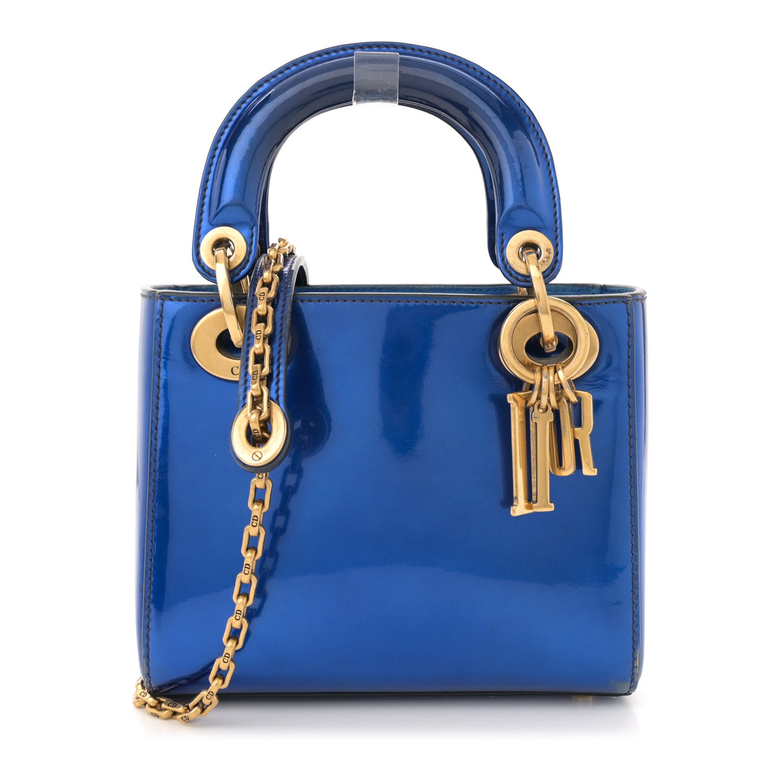 Christian Dior Metallic Glazed Calfskin Mini Lady Dior Blue 1 of 13