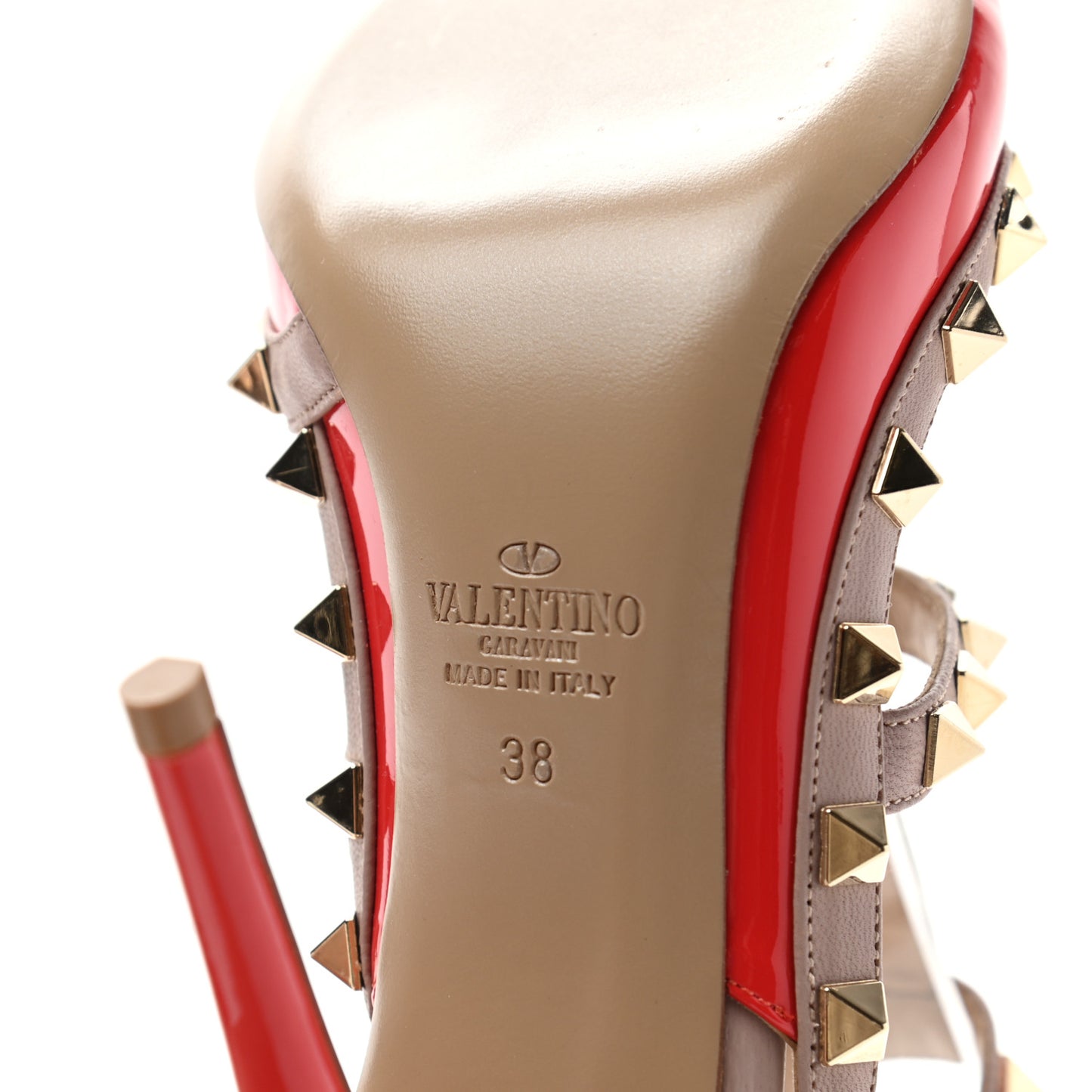 Patent Nappa Rockstud Ankle Strap 100mm Pumps 36.5 Deep Orange Poudre
