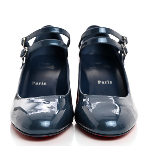Metallic Calfskin Miss Jane Mary Janes 55 Pumps 38.5 Blue Silver