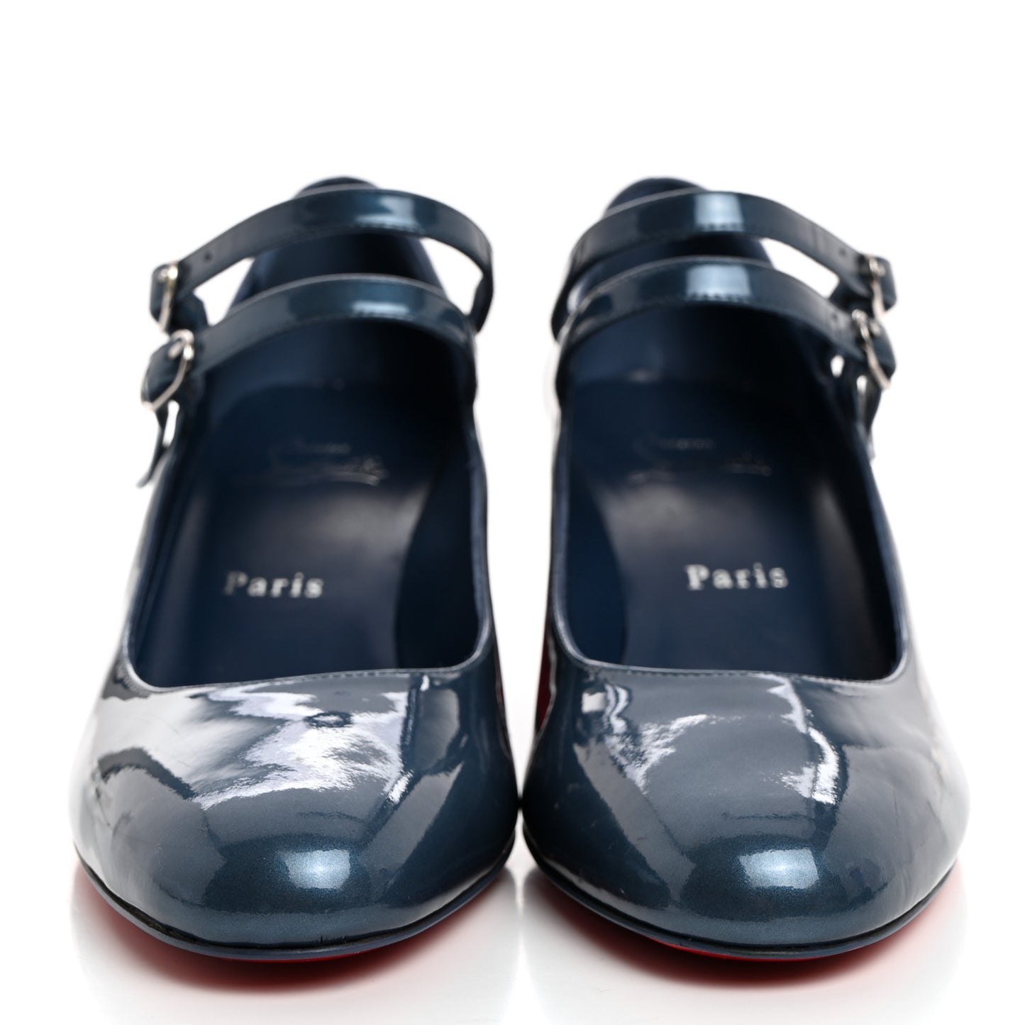 Metallic Calfskin Miss Jane Mary Janes 55 Pumps 38.5 Blue Silver