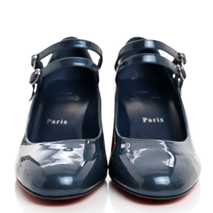 Christian Louboutin Metallic Calfskin Miss Jane Mary Janes 55 Pumps 38.5 Blue Silver 2 of 8