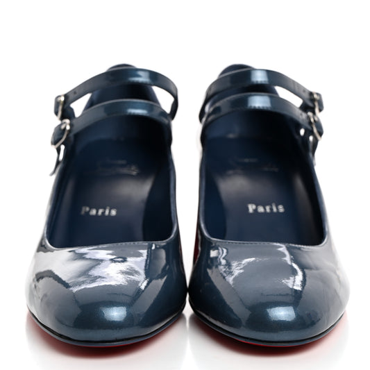 Metallic Calfskin Miss Jane Mary Janes 55 Pumps 38.5 Blue Silver