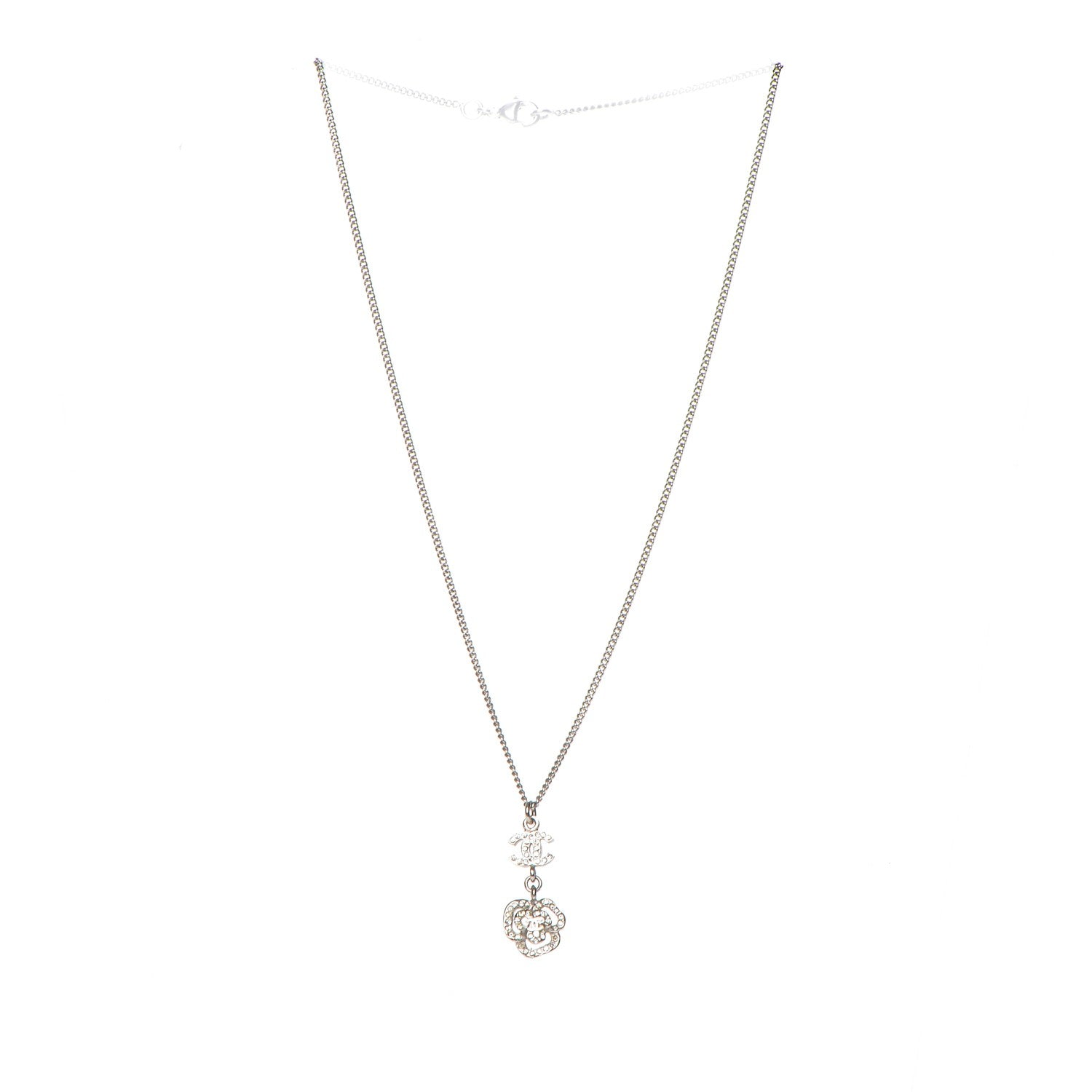 Chanel Crystal CC Camellia Necklace Silver 4 of 8