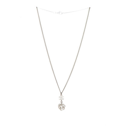 Chanel Crystal CC Camellia Necklace Silver 4 of 8
