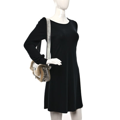 Fendi Craquele Lambskin Sheepskin Fur Baguette Argento 2 of 10