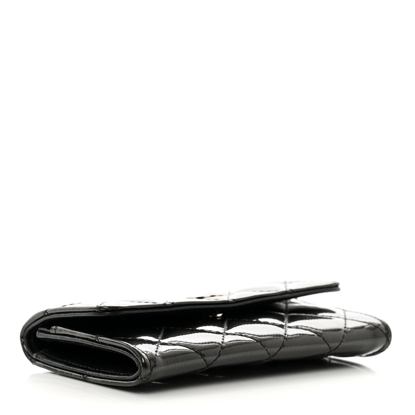 Striated Patent Quilted Card Holder Black