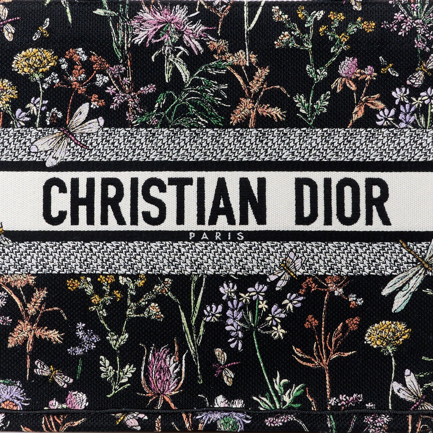 Christian Dior Canvas Embroidered Medium Herbarium Book Tote Black Multicolor 8 of 11