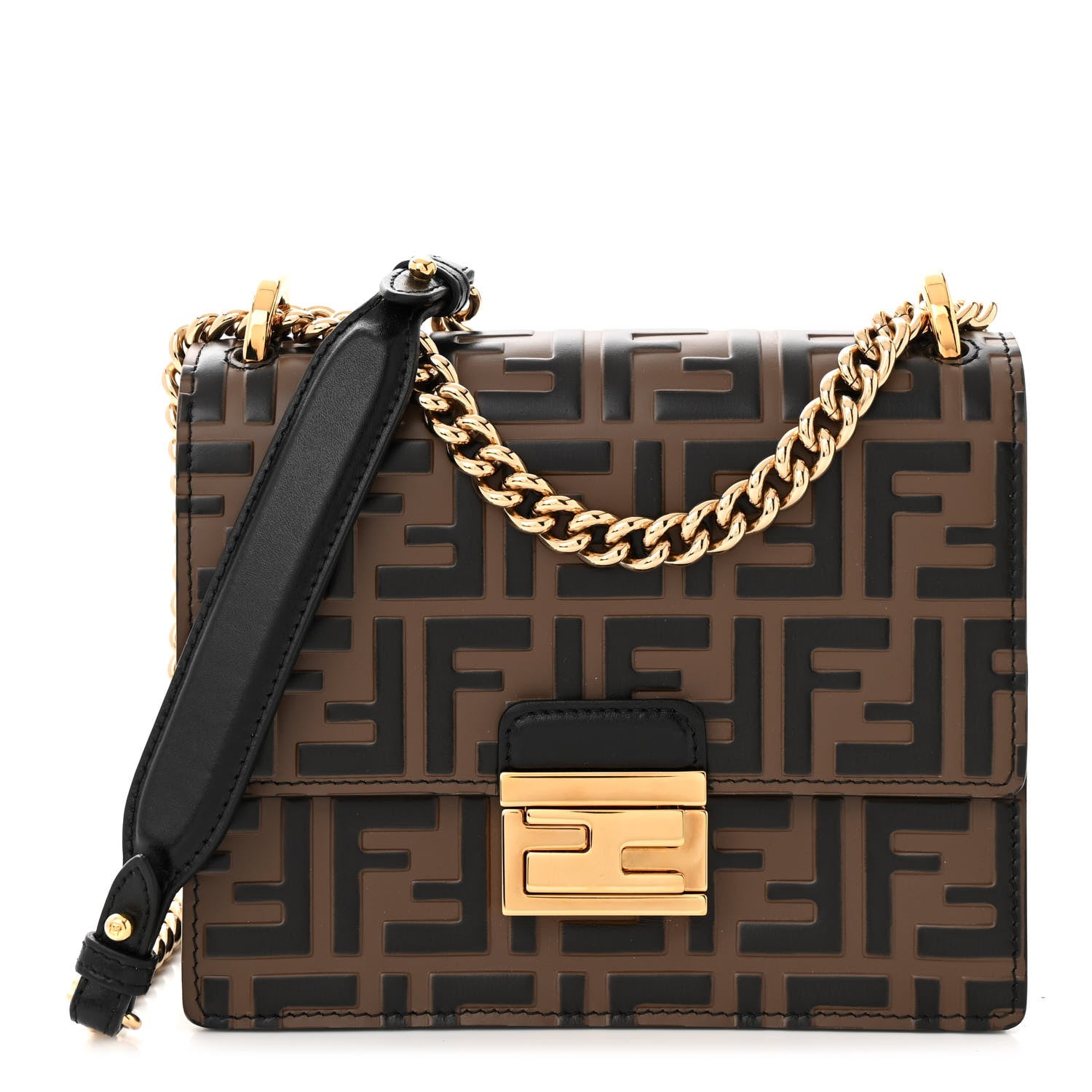 Fendi Vitello Liberty Bi-Color FF 1974 Embossed Small Kan U Shoulder Bag Maya Black 1 of 11