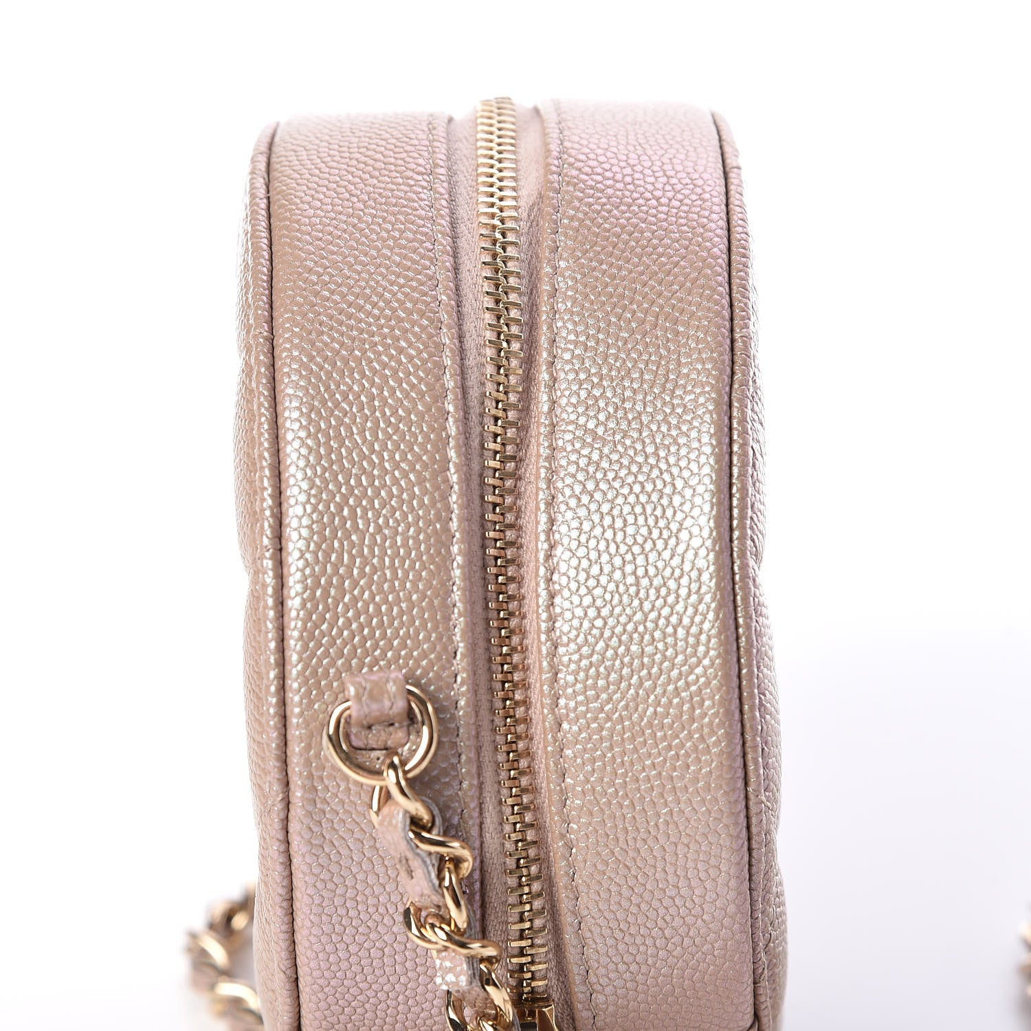 Chanel Iridescent Caviar Quilted Round Clutch With Chain Beige 8 of 9