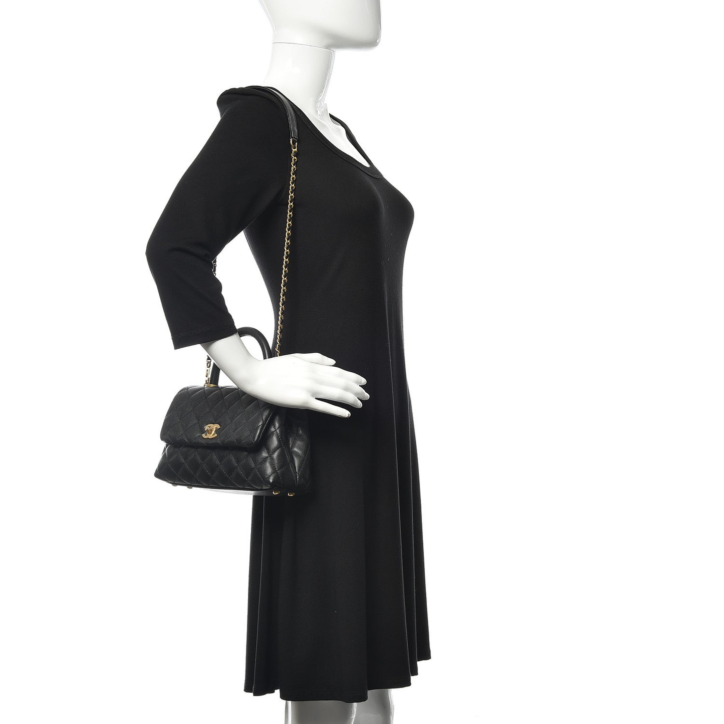 Caviar Quilted Mini Coco Handle Flap Black