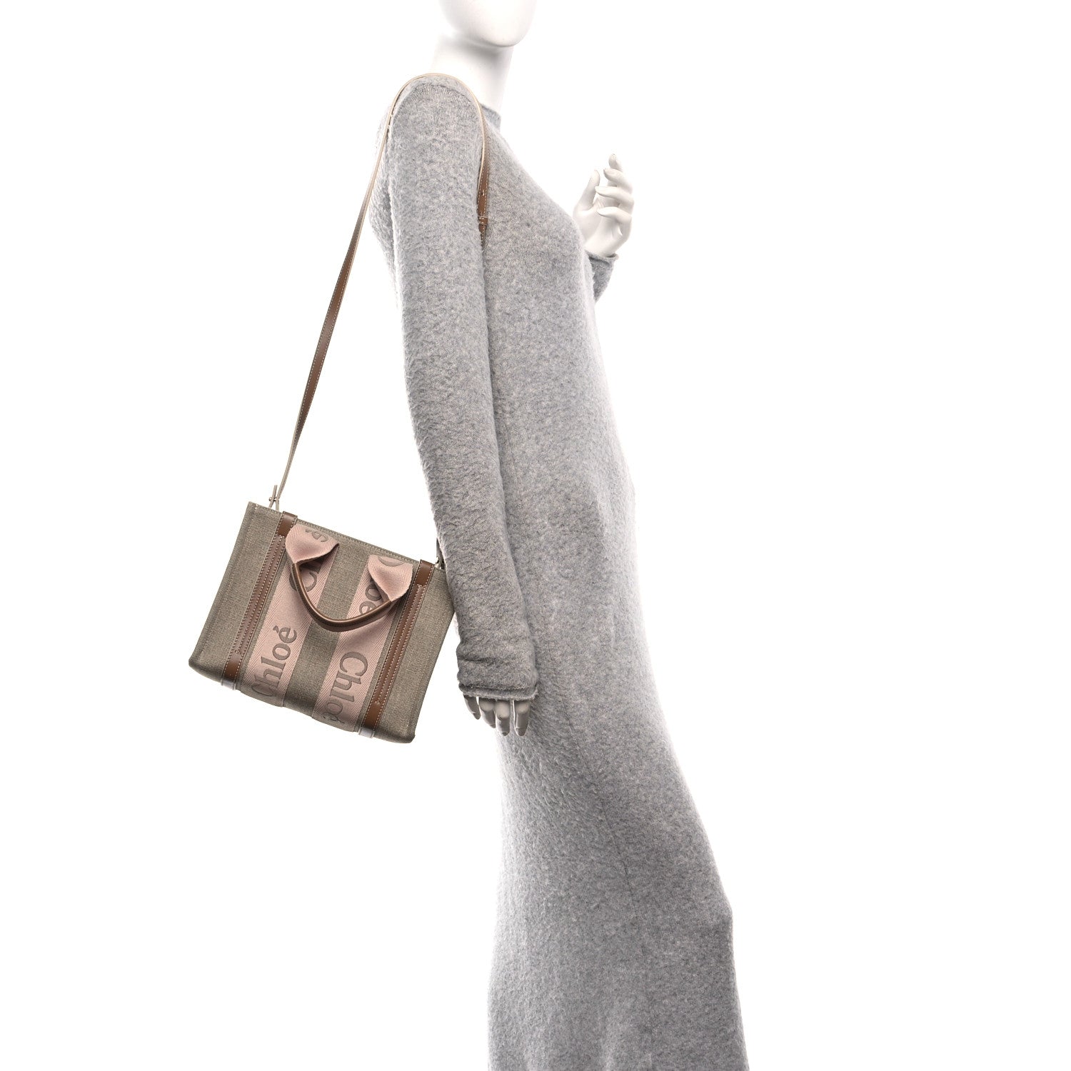 Chloe Cotton Calfskin Small Woody Ribbon Tote With Strap Blushy Beige 3 of 21