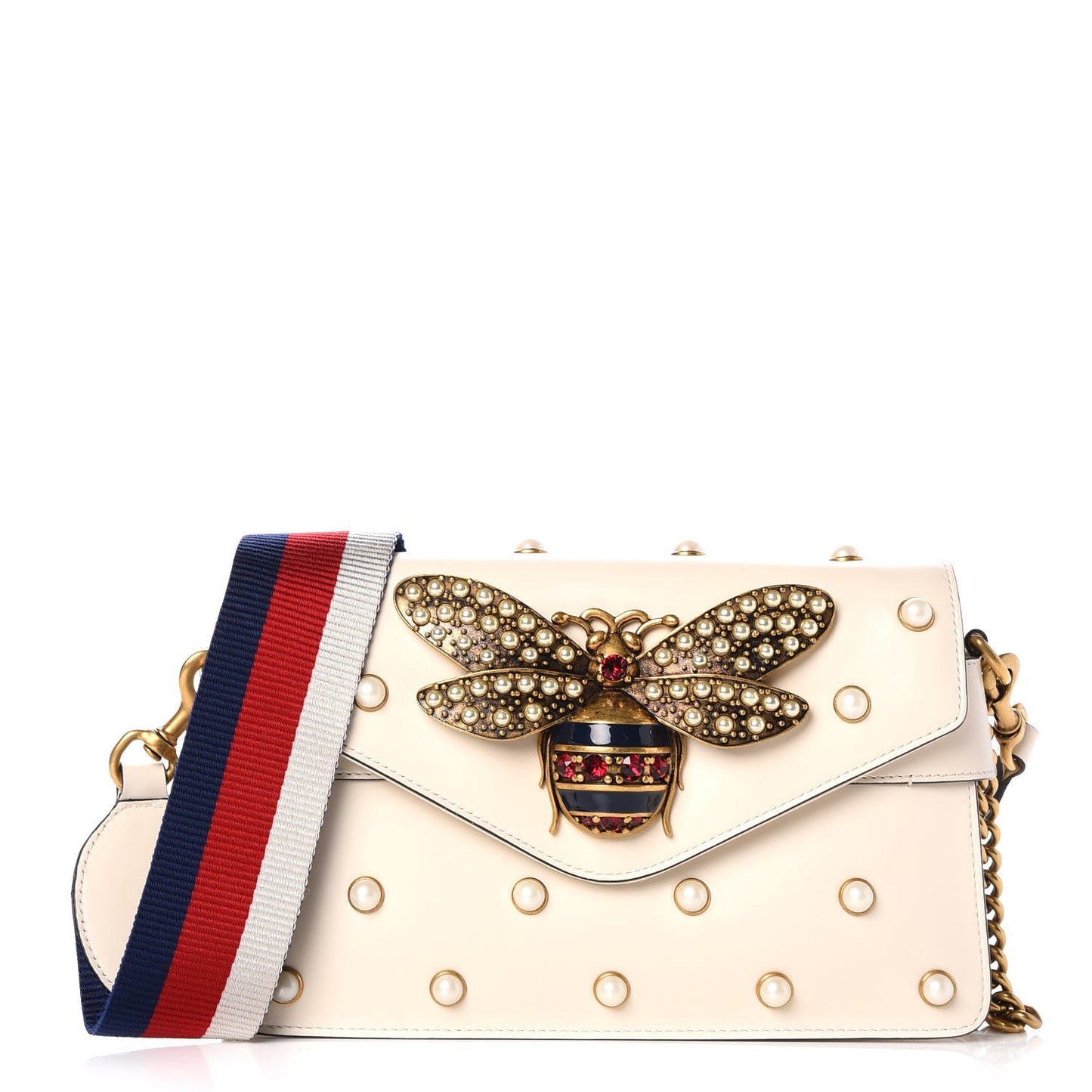 Nappa Pearl Studded Mini Queen Margaret Broadway Shoulder Bag Mystic White