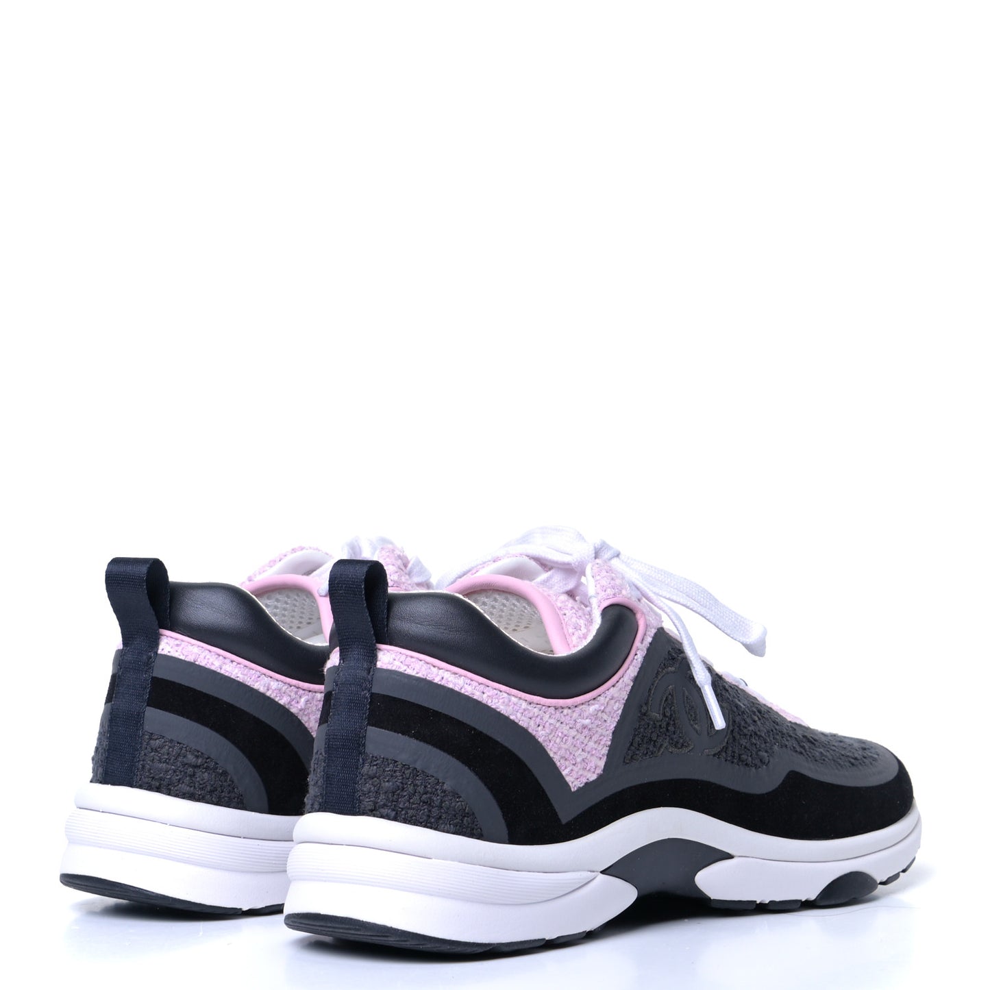 Tweed Suede Calfskin CC Sneakers 40 Gray Pink