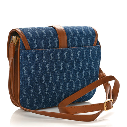 Saint Laurent Denim All-Over Monogram Small Le Monogramme Satchel Navy Blue 3 of 8