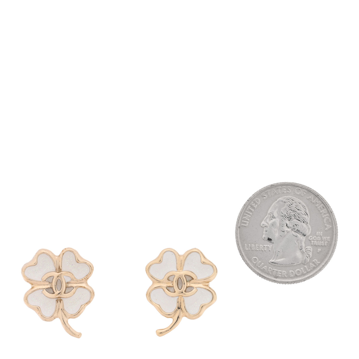 Metal Resin CC Clover Earrings Gold White