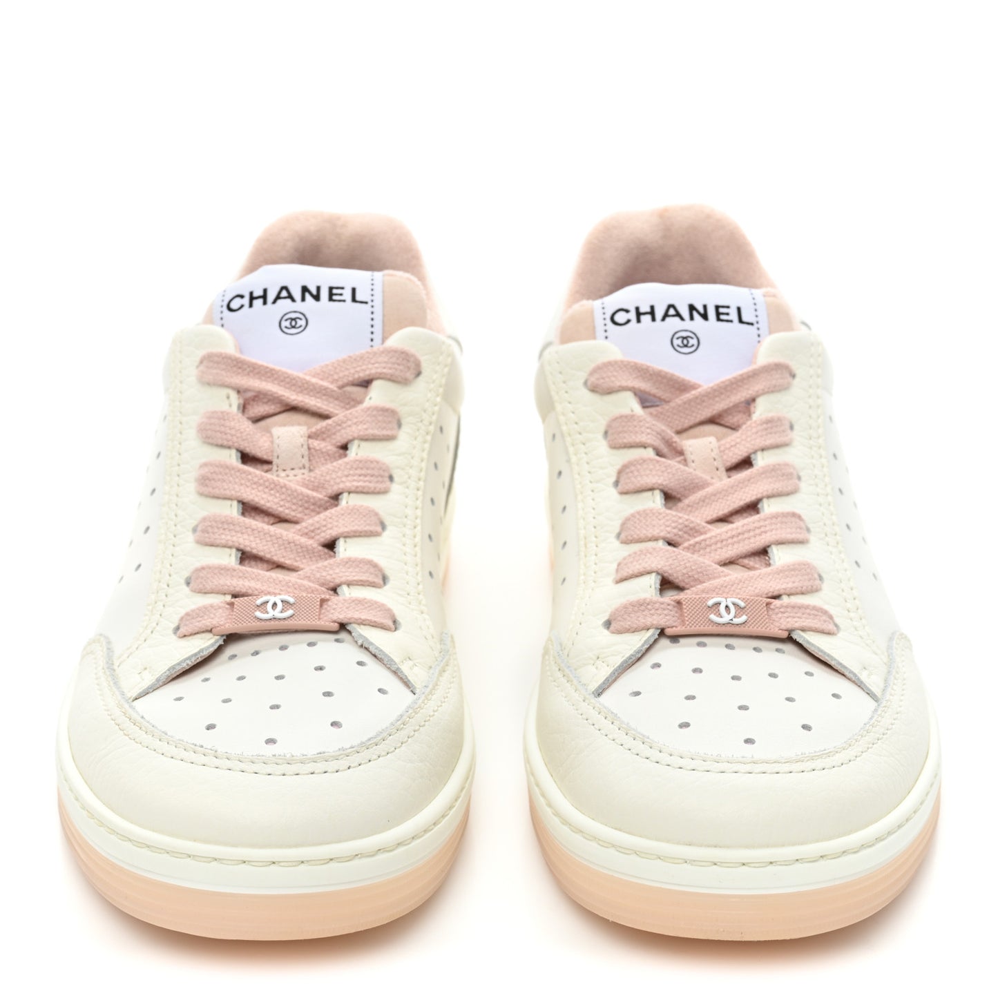 Grained Calfskin Fabric Womens Logo Sneakers 38 White Light Pink