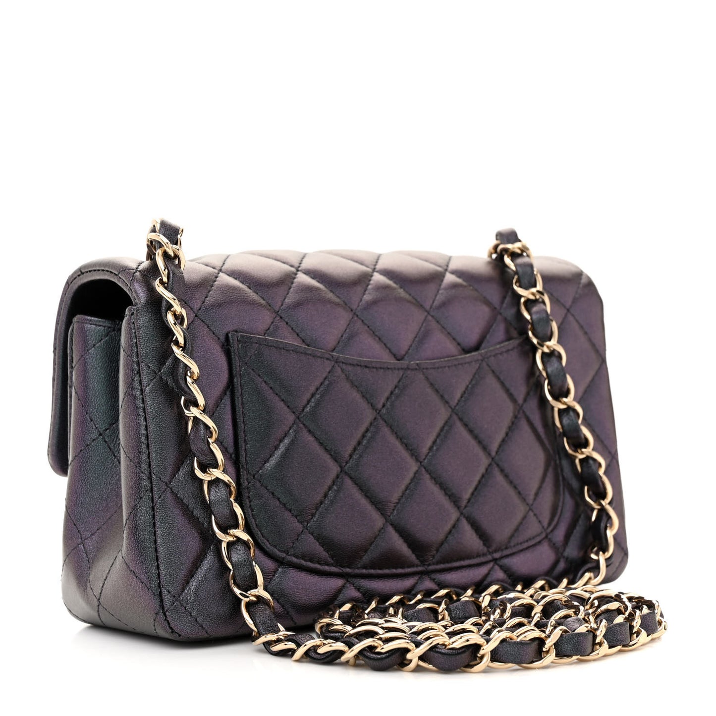 Iridescent Lambskin Quilted Mini Rectangular Flap Black