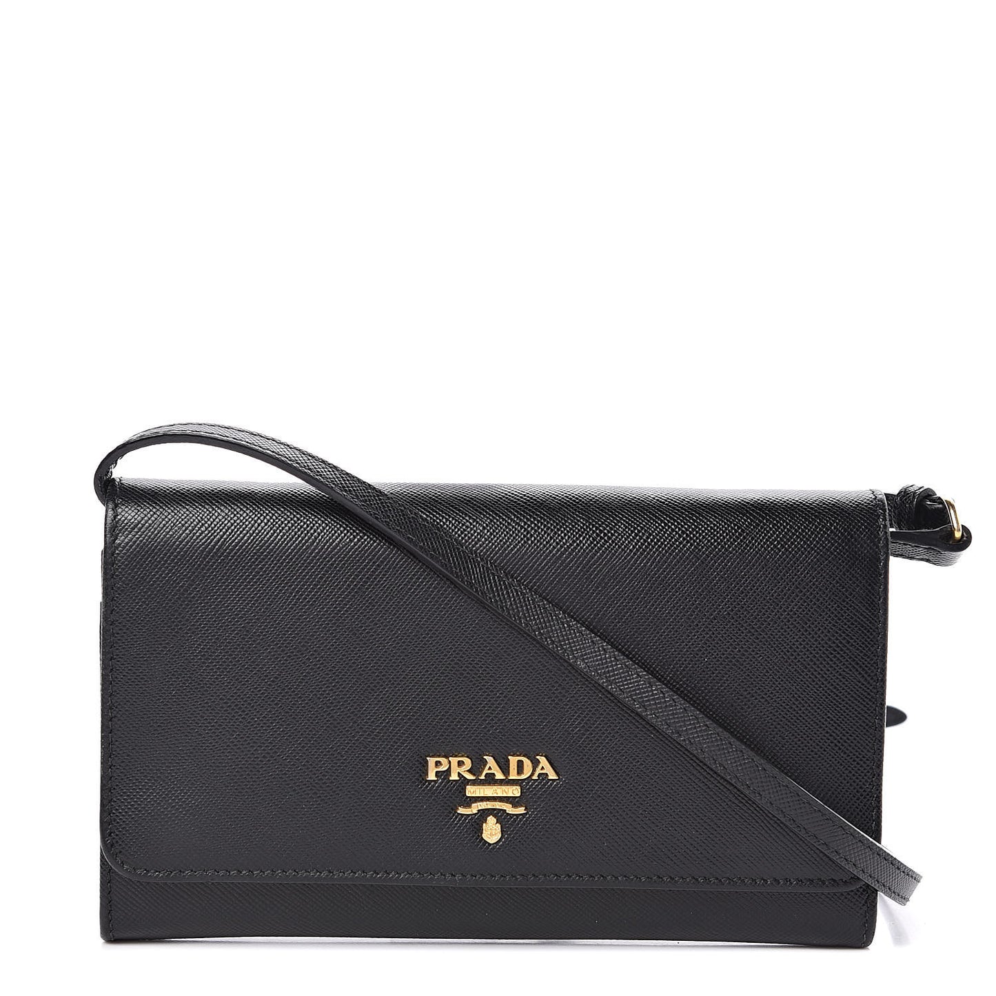Saffiano Metal Flap Wallet With Strap Black
