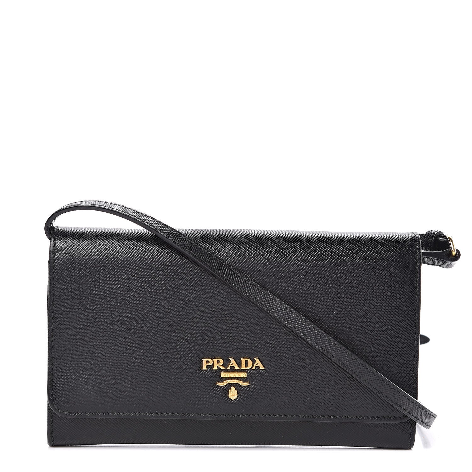 Prada Saffiano Metal Flap Wallet With Strap Black 1 of 11