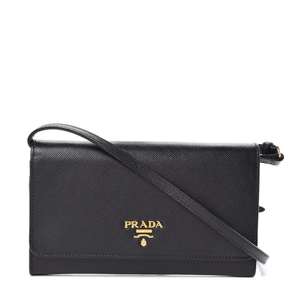 Prada Saffiano Metal Flap Wallet With Strap Black 1 of 11