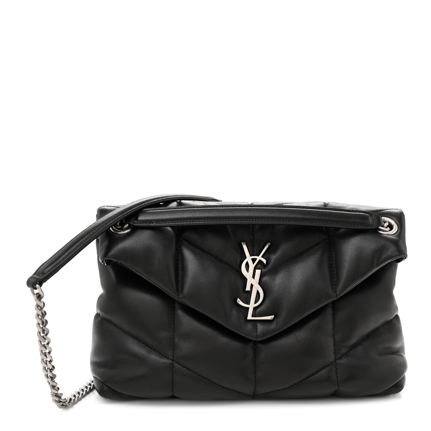 Lambskin Quilted Toy Loulou Puffer Monogram Chain Satchel Black