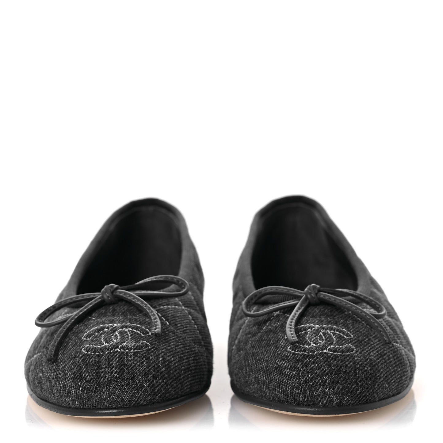 Washed Denim Quilted Cap Toe CC Ballerina Flats 36 Blue