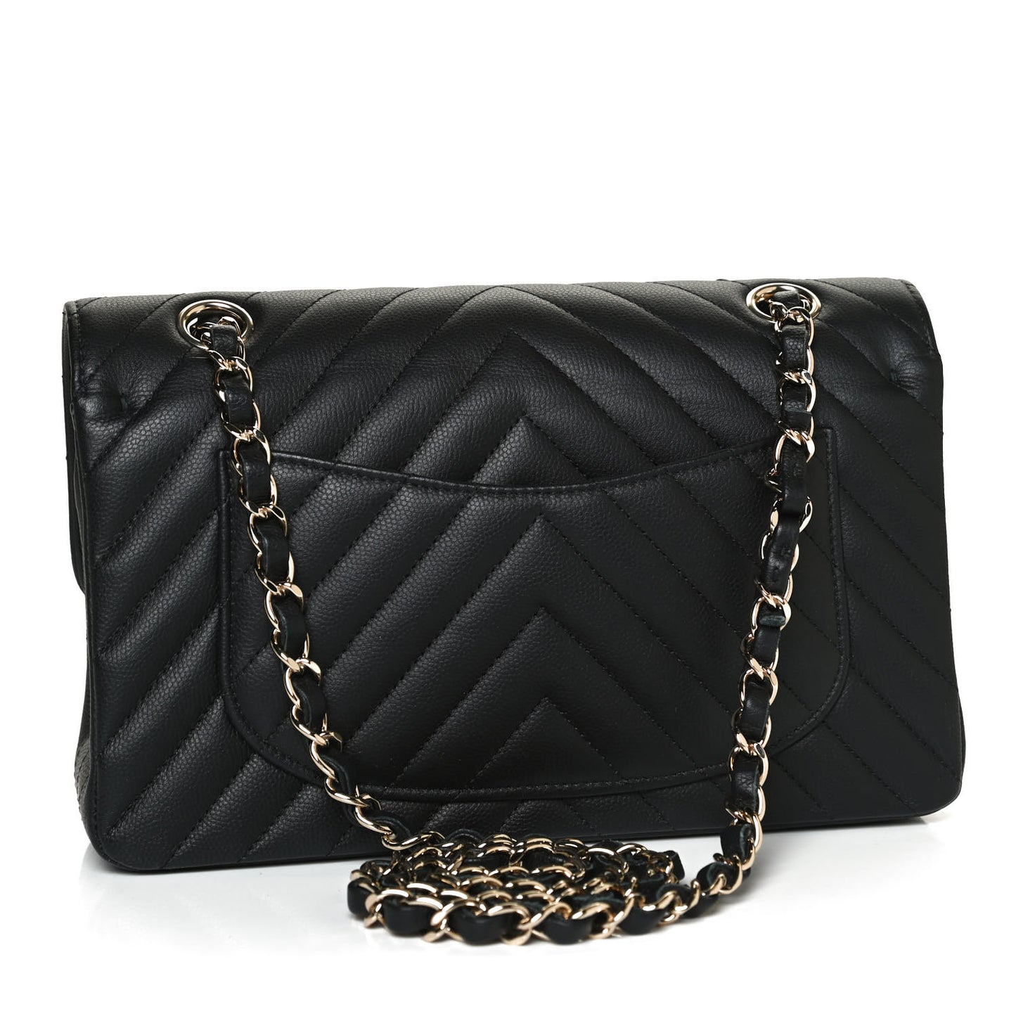 Caviar Chevron Quilted Small Double Flap Black
