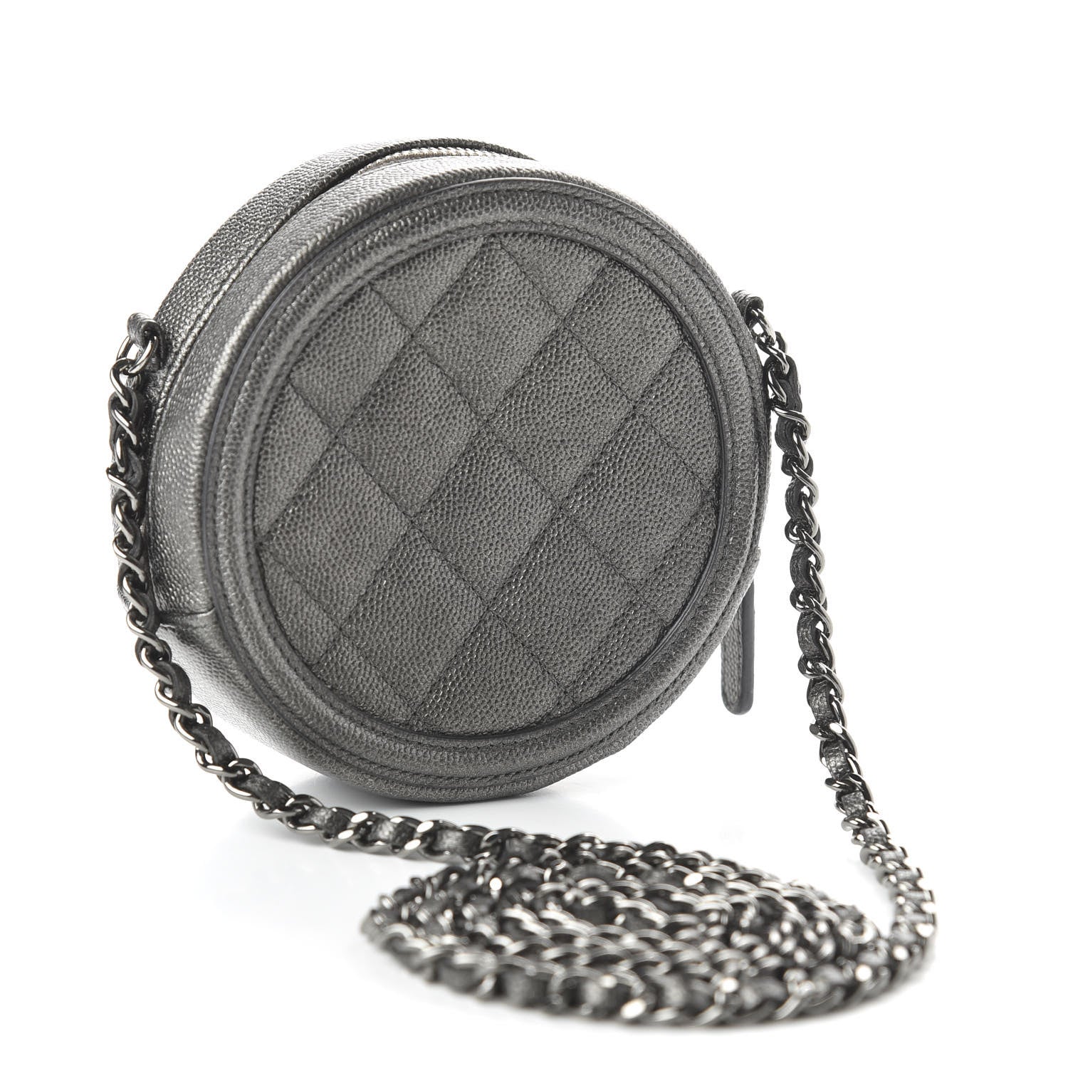Chanel Metallic Caviar Quilted Round Filigree Crossbody Dark Silver 3 of 11
