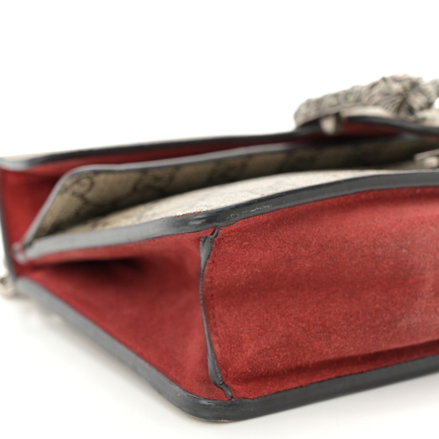 GG Supreme Monogram Suede Crystal Small Dionysus Shoulder Bag Beige Ebony Vulcanic Red