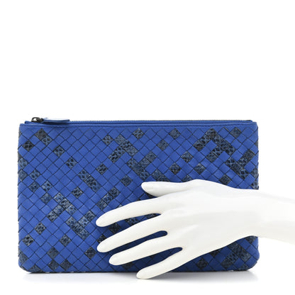 Bottega Veneta Nappa Intrecciato Snakeskin Pouch Blue 2 of 7