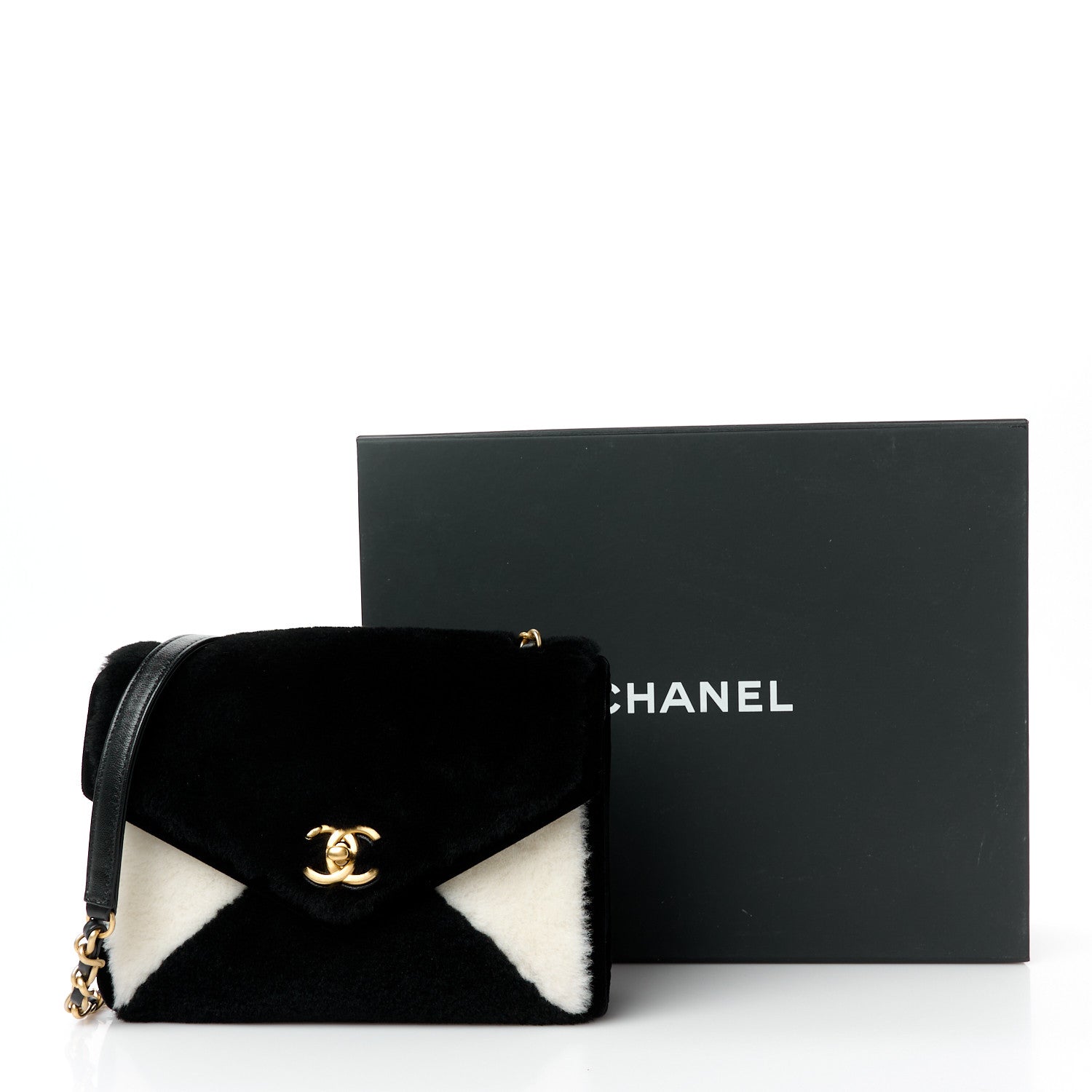 Chanel Shearling Checkered Flap Bag Black White 12 of 12