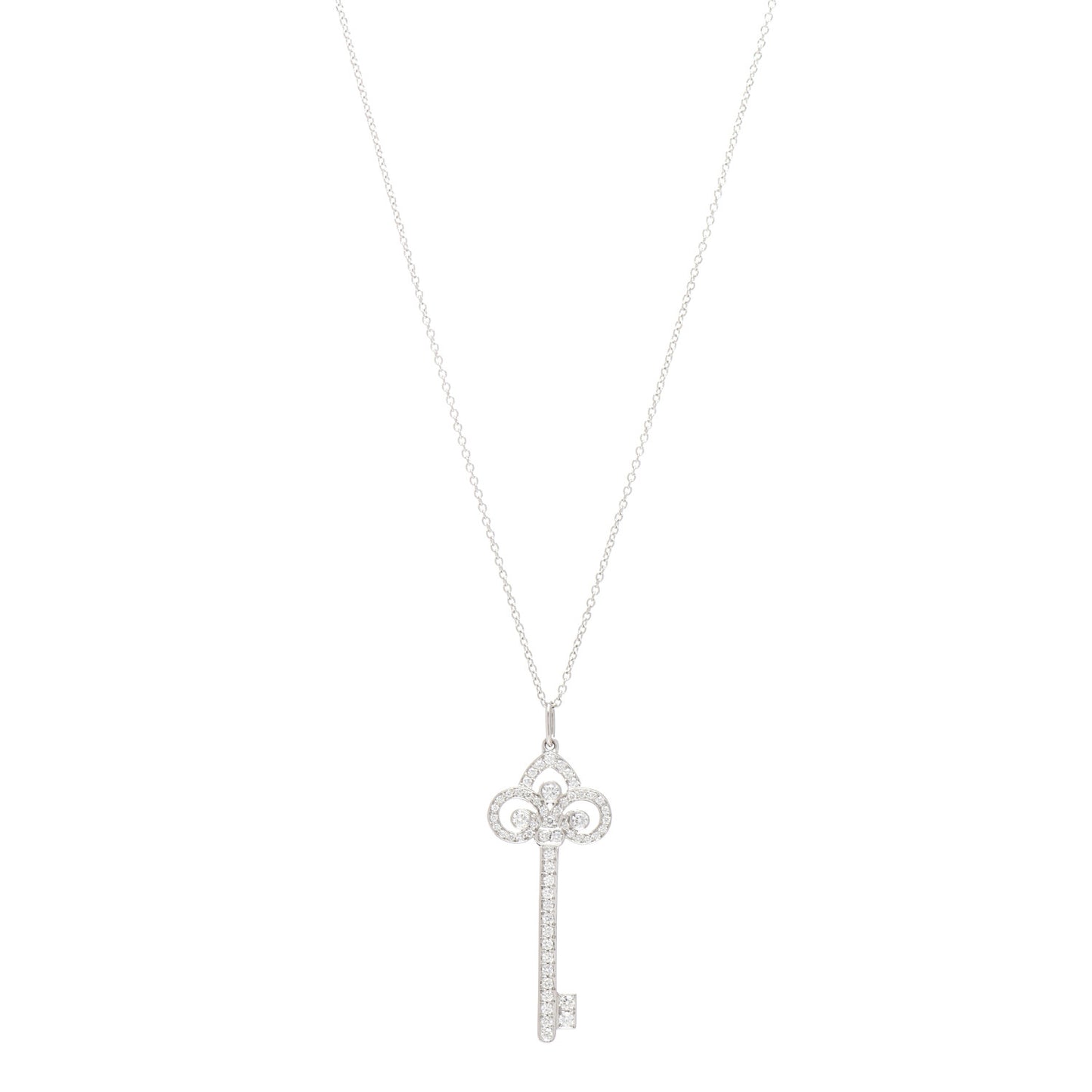 Platinum Diamond .41ct Fleur De Lis Key Pendant Necklace