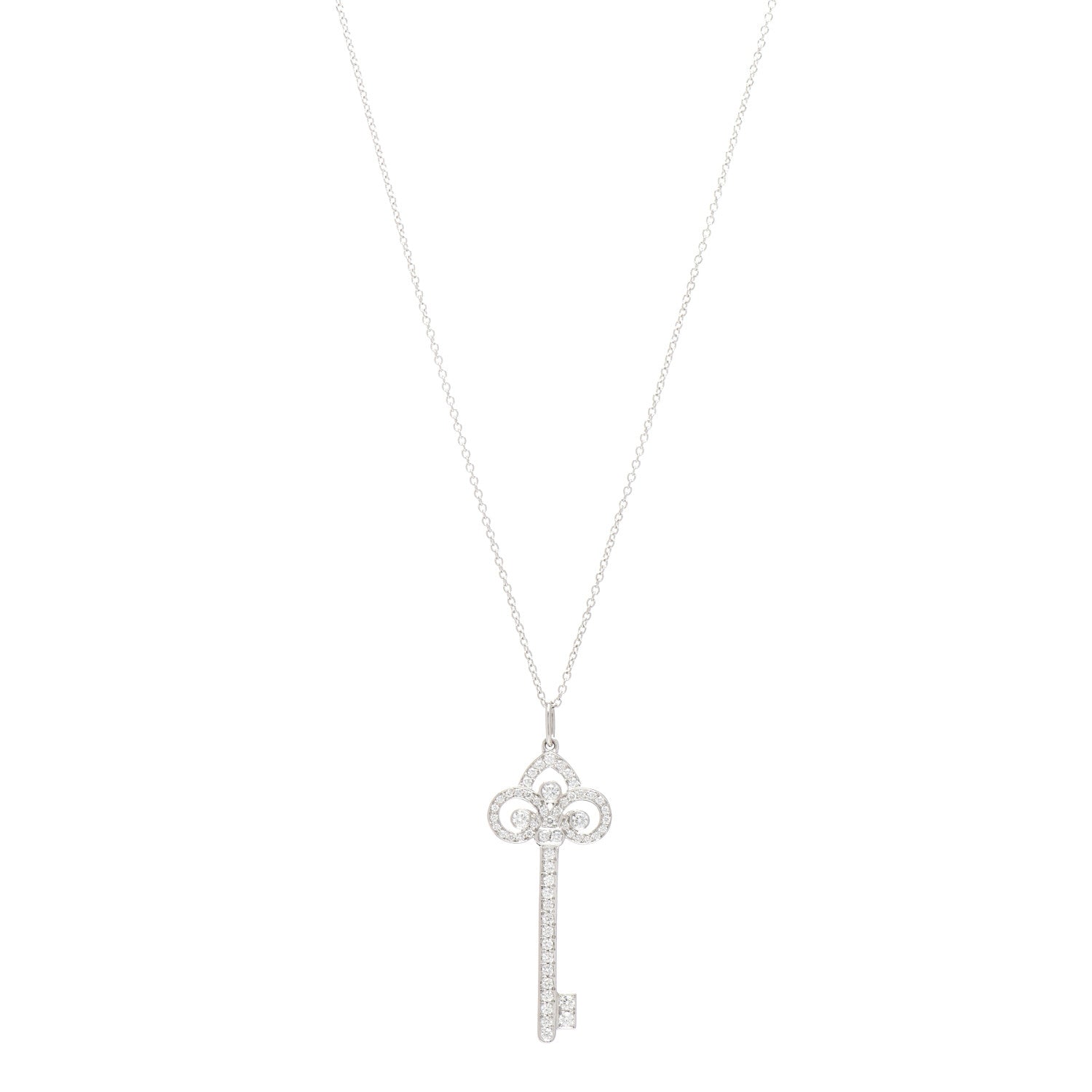 Tiffany Platinum Diamond .41ct Fleur De Lis Key Pendant Necklace 1 of 4