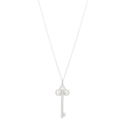 Tiffany Platinum Diamond .41ct Fleur De Lis Key Pendant Necklace 1 of 4